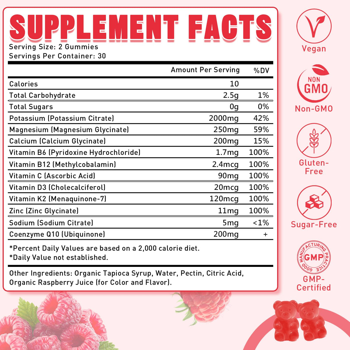 Gummies de Citrate de Potassium Flyrocer, close-up sur une gummy à la framboise