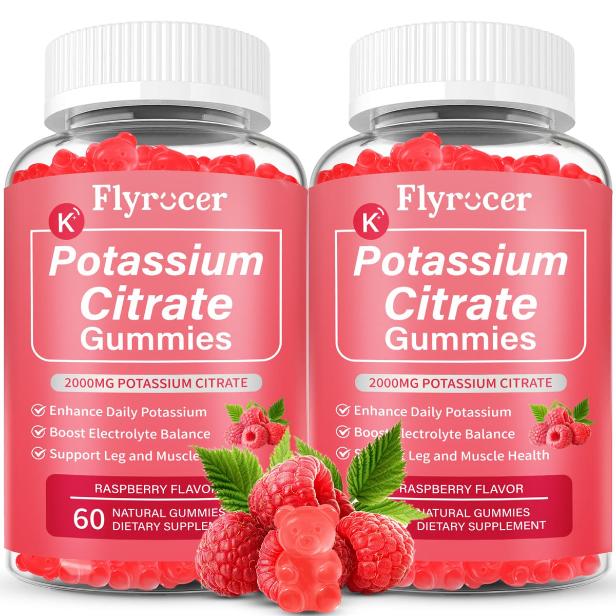 Gummies de Citrate de Potassium Flyrocer, paquet de 120 unités, saveur framboise