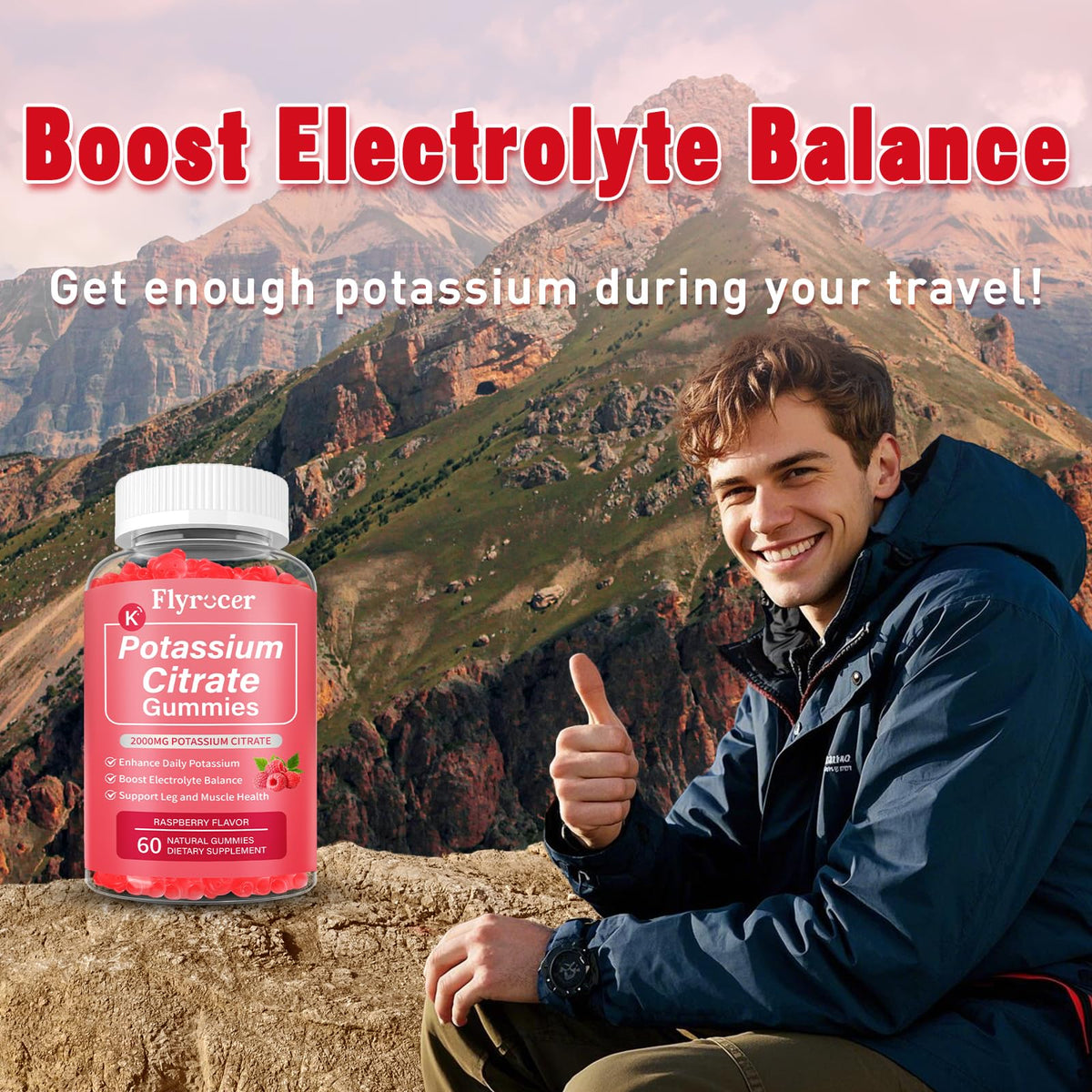 Gummies de Citrate de Potassium Flyrocer, présentation des gummies en forme de framboise