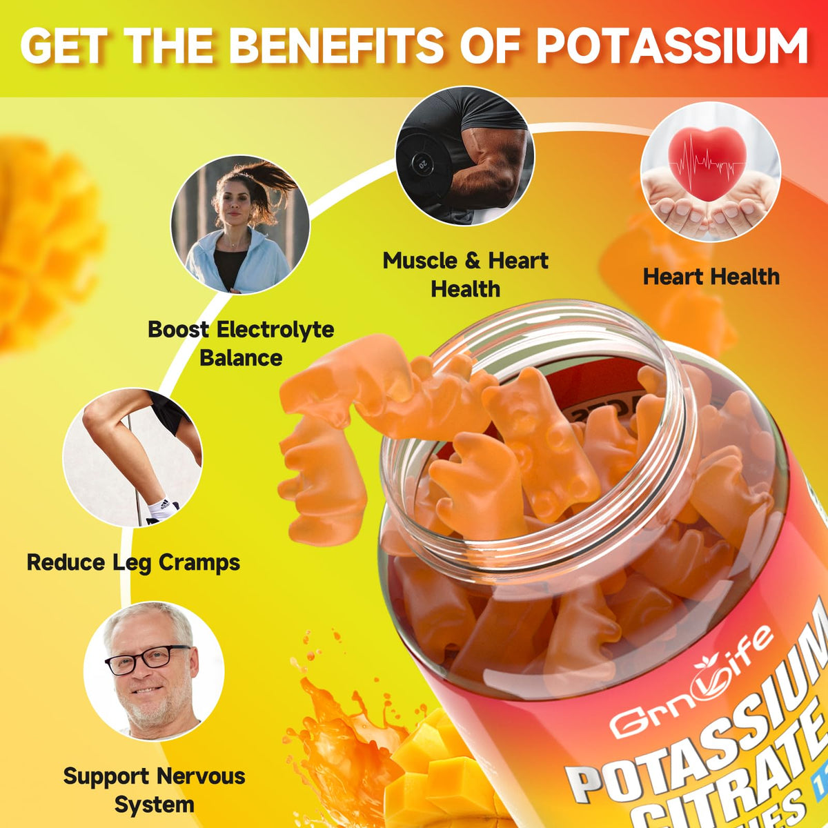 Gummies de Citrate de Potassium GrnLife, détail de la texture des gummies