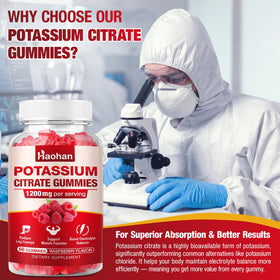 Gummies de citrate de potassium Haohan avec des fruits frais en arrière-plan