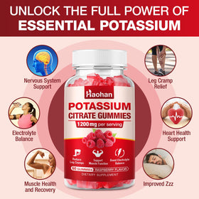 Gummies de citrate de potassium Haohan sur une table avec d'autres compléments