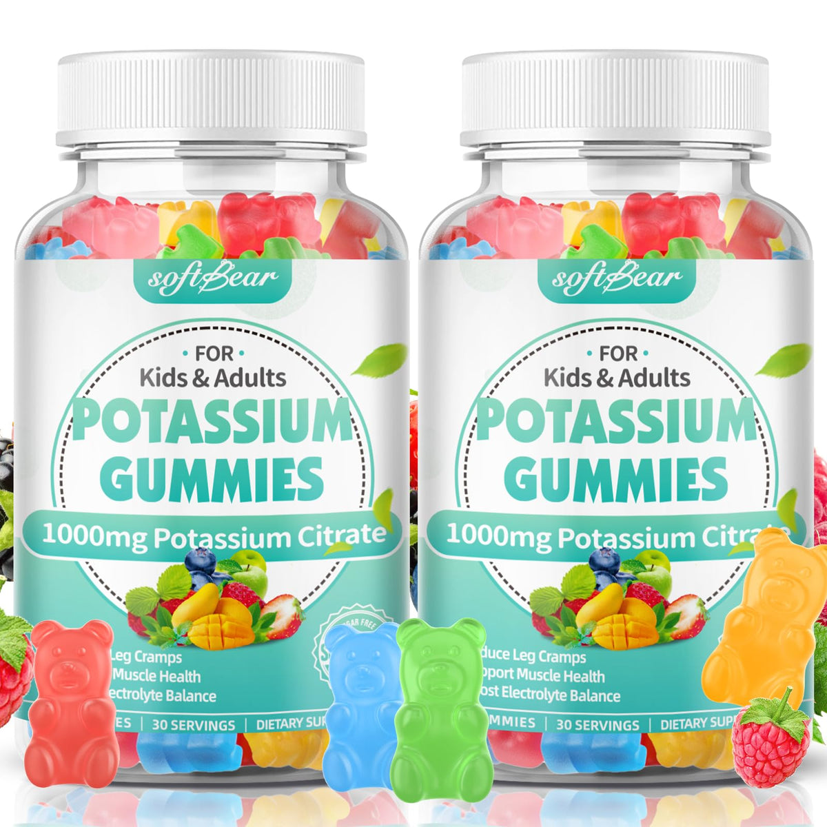 Gummies de citrate de potassium softbear 1000 mg en flacon