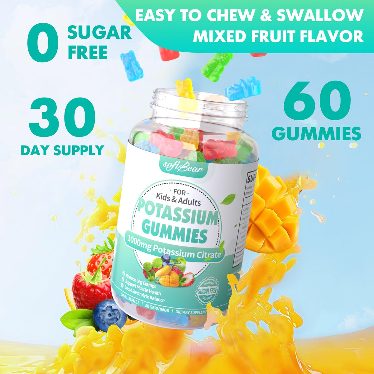 Gummies de citrate de potassium softbear, ingrédients sur l'emballage