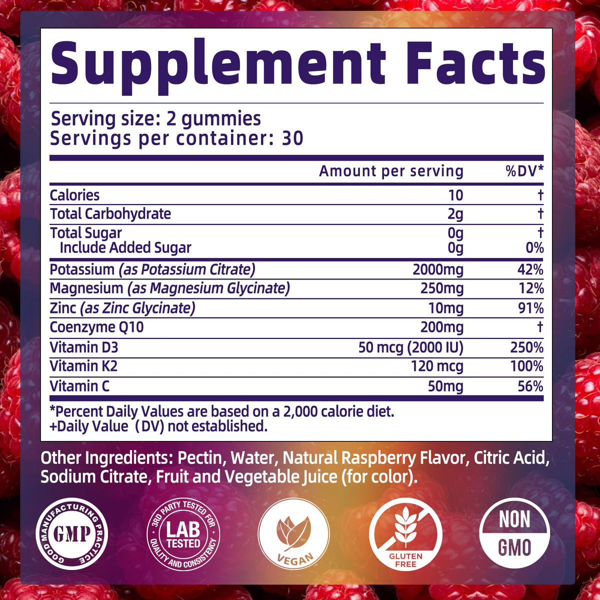 Gummies de Citrate de Potassium XIHOLIY avec framboises fraîches