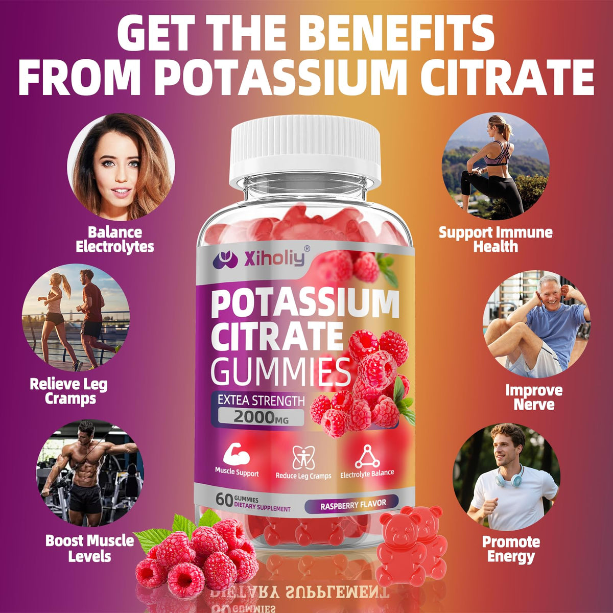 Gummies de Citrate de Potassium XIHOLIY en gros plan avec texture