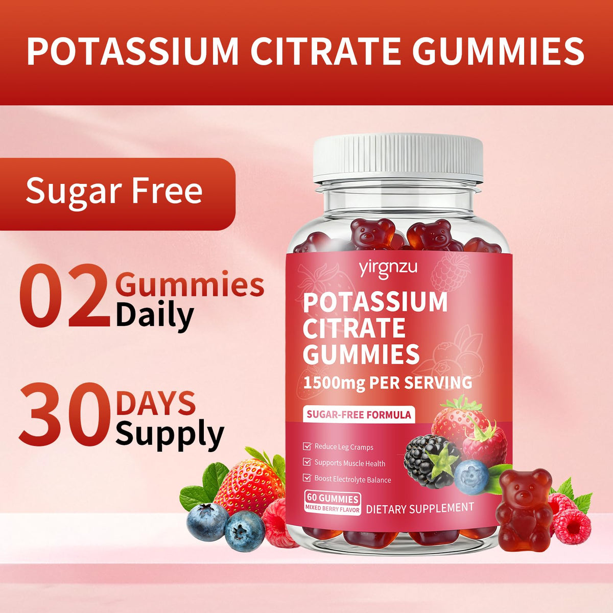 Gummies de Citrate de Potassium yirgnzu à côté d'un verre d'eau