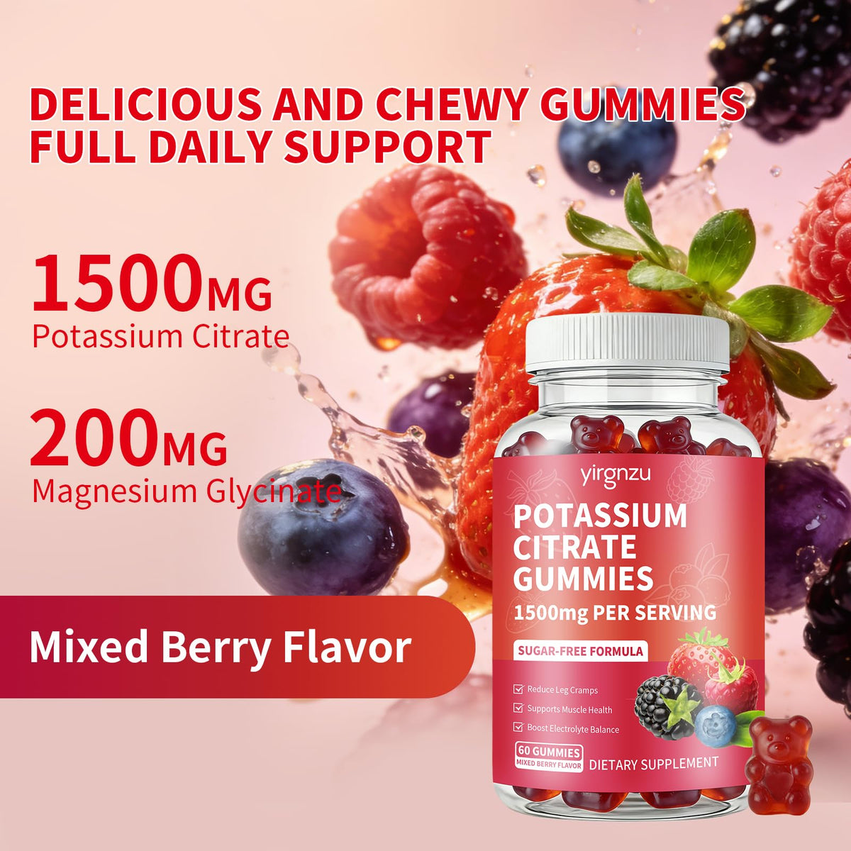 Gummies de Citrate de Potassium yirgnzu avec des baies fraîches