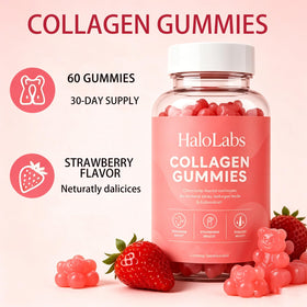 Gummies de collagène Halo Labs fraise avec une cuillère