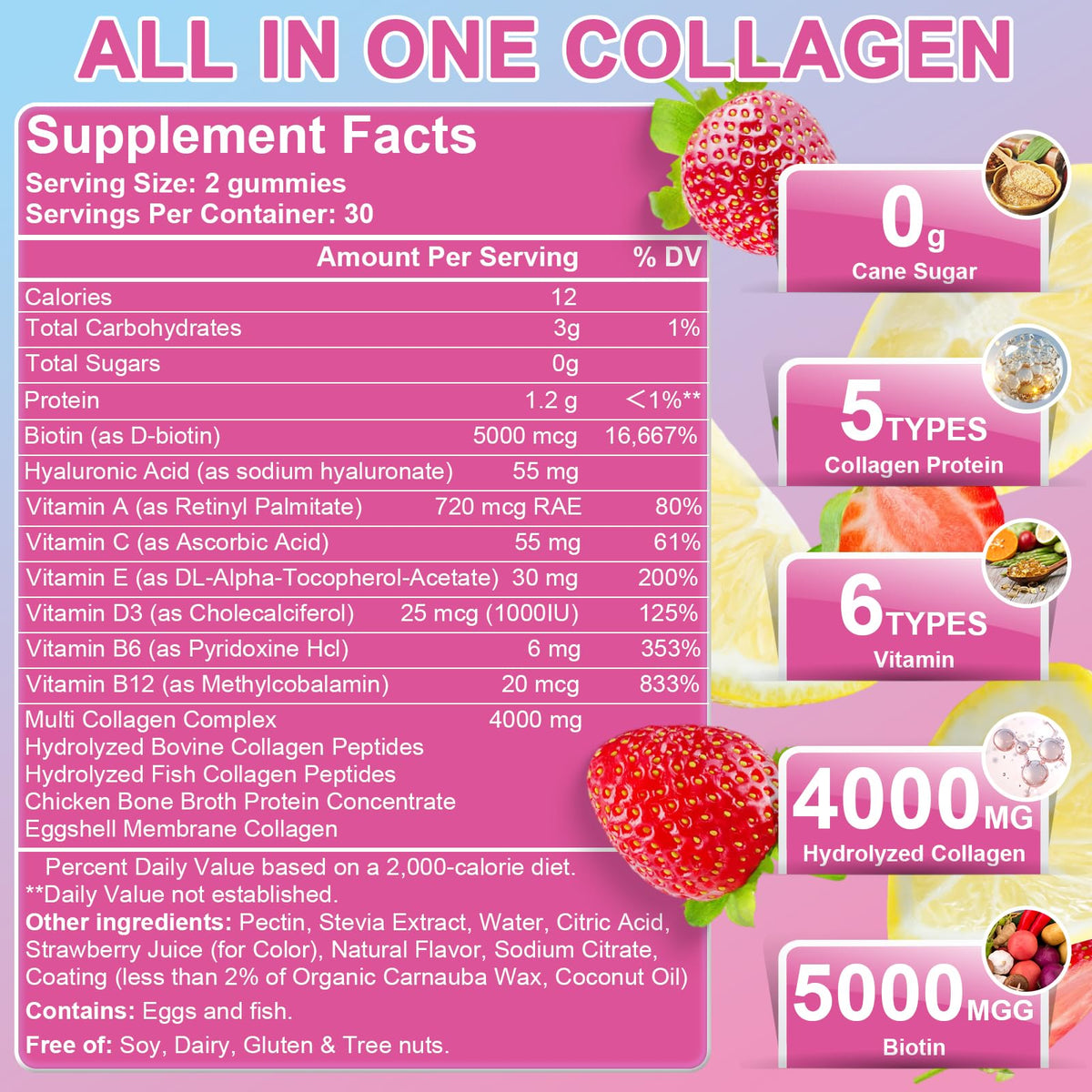 Gummies de Collagène Nature's live avec informations nutritionnelles