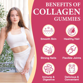 Gummies de collagène OHaboth 630g avec quelques gummies sur une table