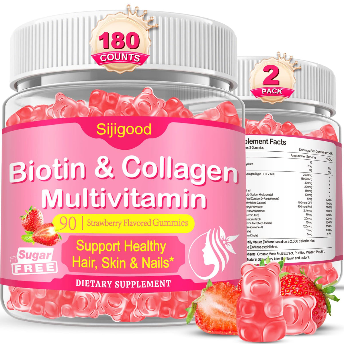Gummies de collagène Sijigood en pot de 180 pièces