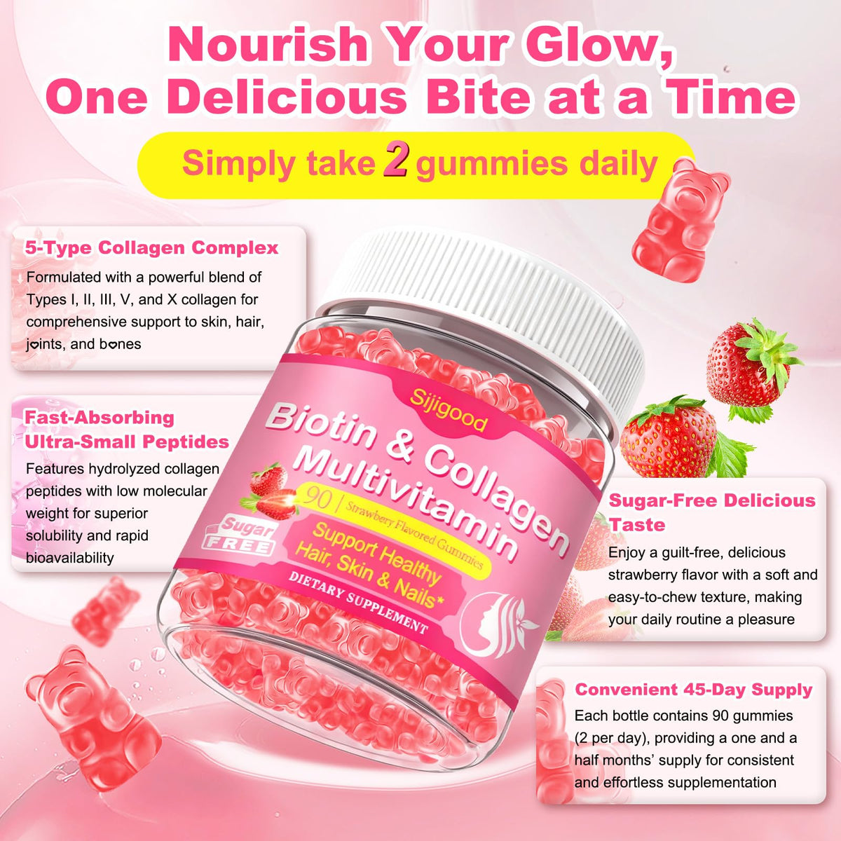 Gummies de collagène Sijigood sur un fond blanc