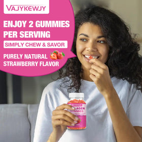 Gummies de collagène vegan VAJYKEWJY avec étiquettes des ingrédients