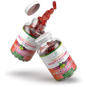 Gummies de collagène végétalien Purify Life à côté d'ingrédients naturels