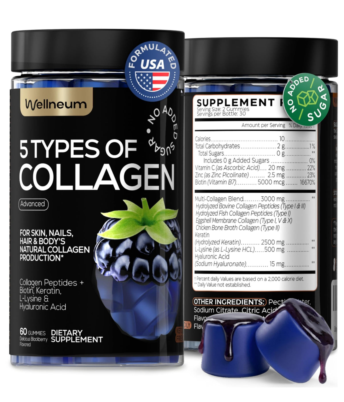 Gummies de collagène Wellneum 3000mg vue de face avec un pot transparent