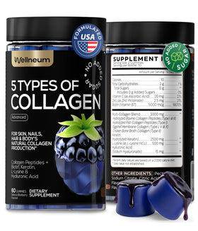 Gummies de collagène Wellneum 3000mg vue de face avec un pot transparent