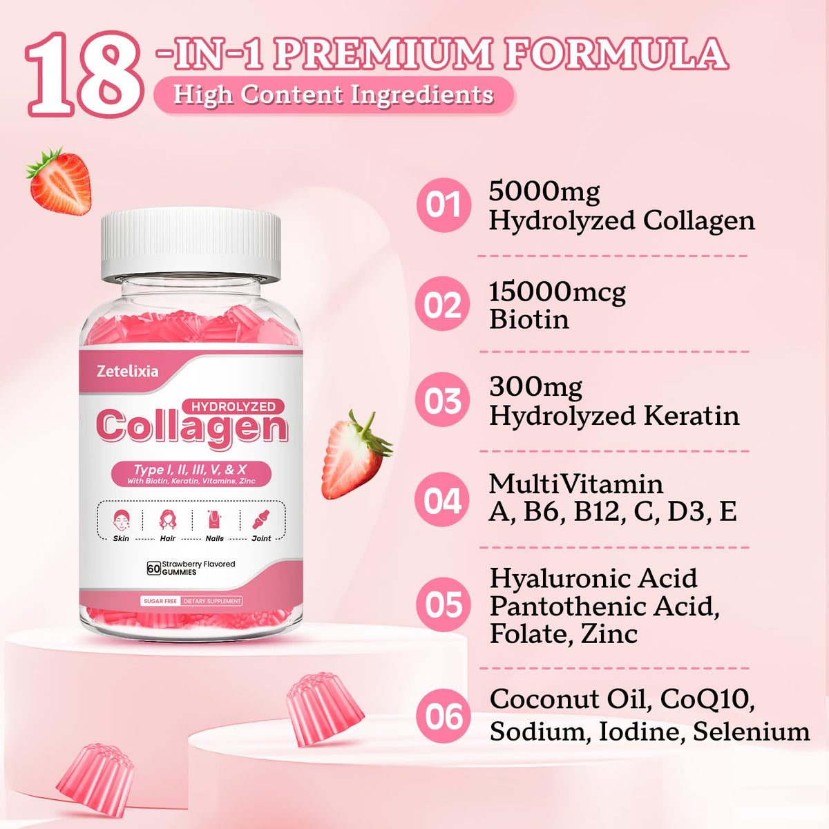 Gummies de collagène Zetelixia montrant la texture douce