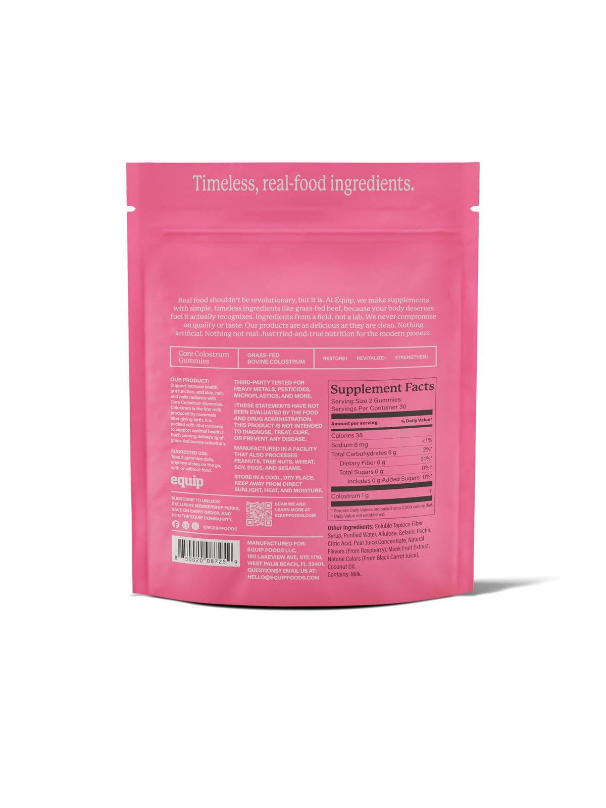 Gummies de colostrum bovin Equip, portion sur une cuillère