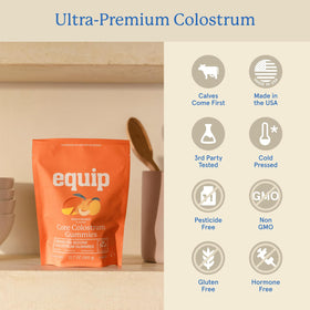 Gummies de colostrum bovin Equip, présentation sur une table