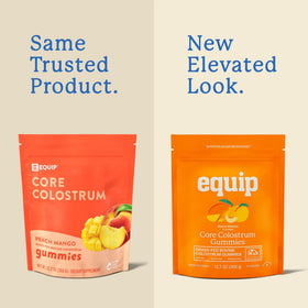 Gummies de colostrum bovin Equip, vue de côté, couleur pêche-mangue