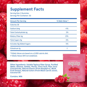 Gummies de colostrum bovin Equip, vue de l'arrière de l'emballage