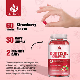 Gummies de cortisol JIANKYTZ avec une main tenant un gummy