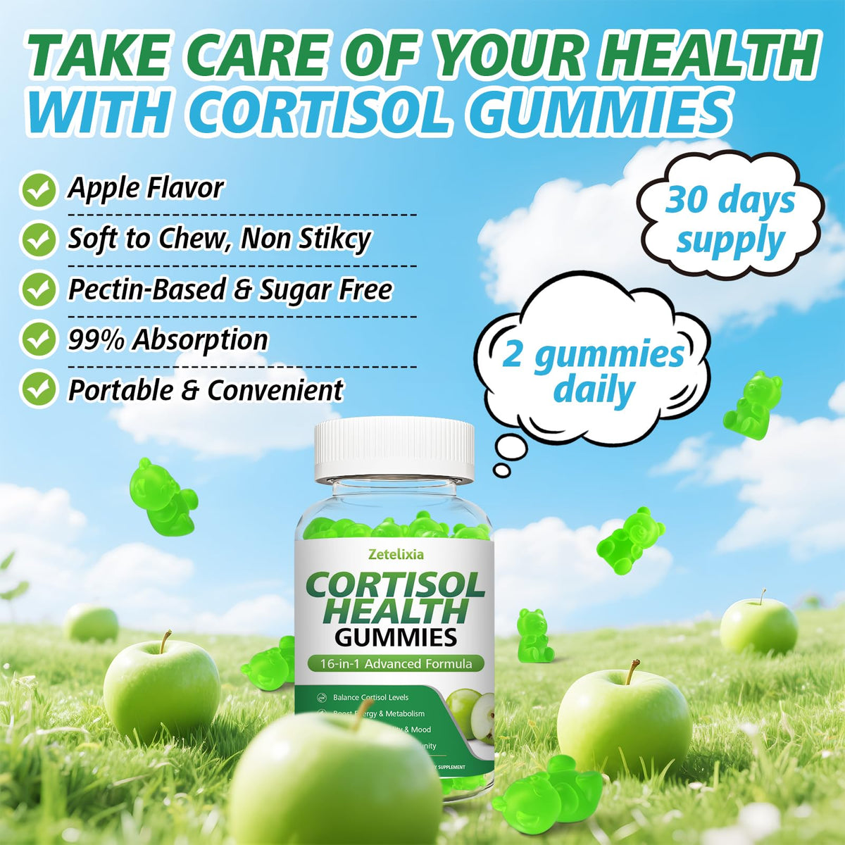 Gummies de cortisol Zetelixia avec d'autres compléments alimentaires
