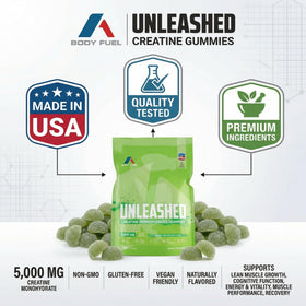 Gummies de créatine A1 Body Fuel sur une surface en bois