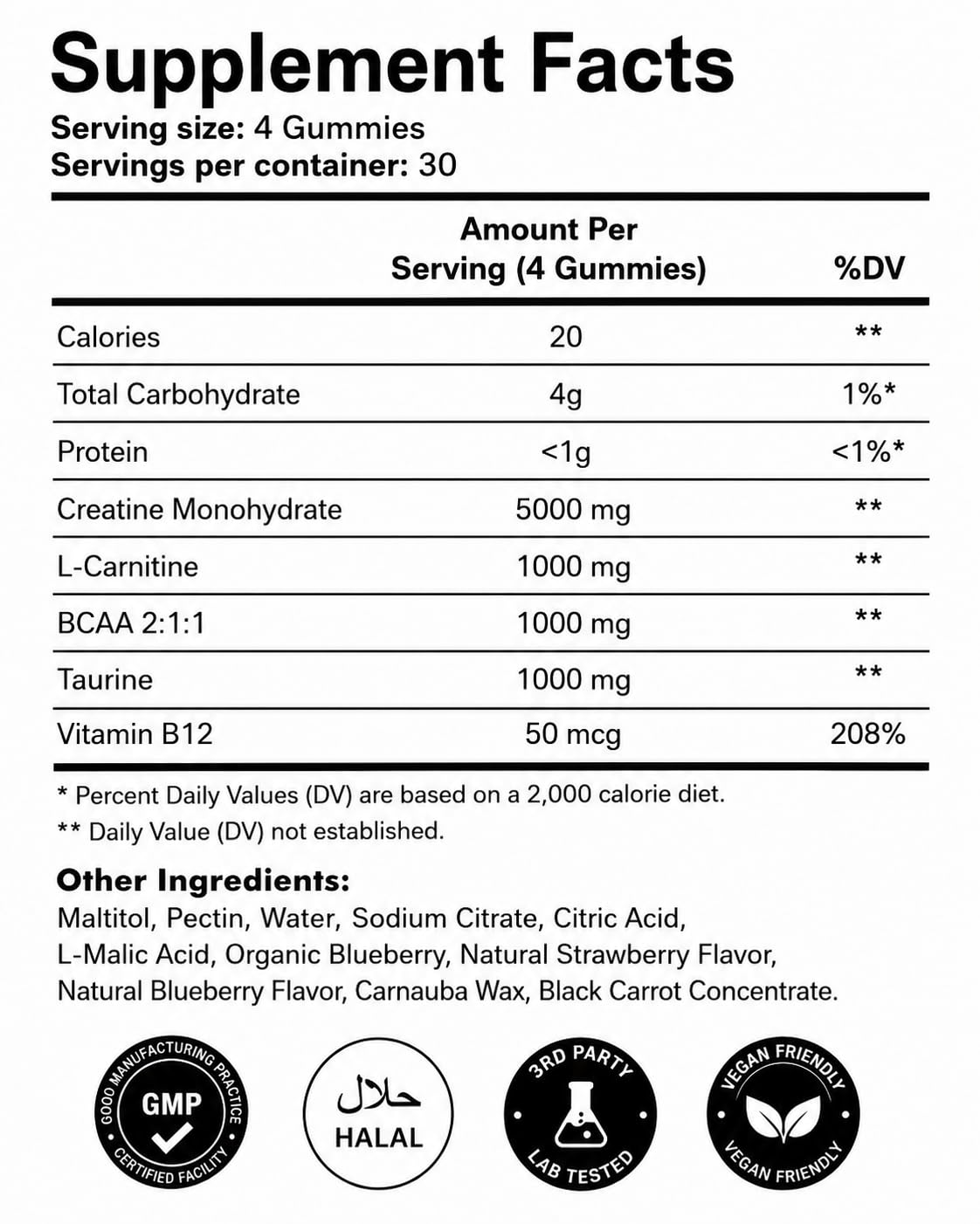 Gummies de créatine ABDALI NATURAL avec emballage