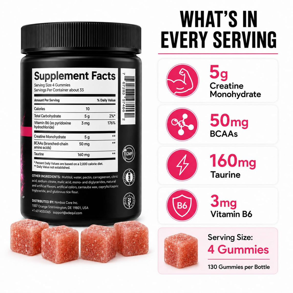 Gummies de créatine ADEQUL dans un sac de sport