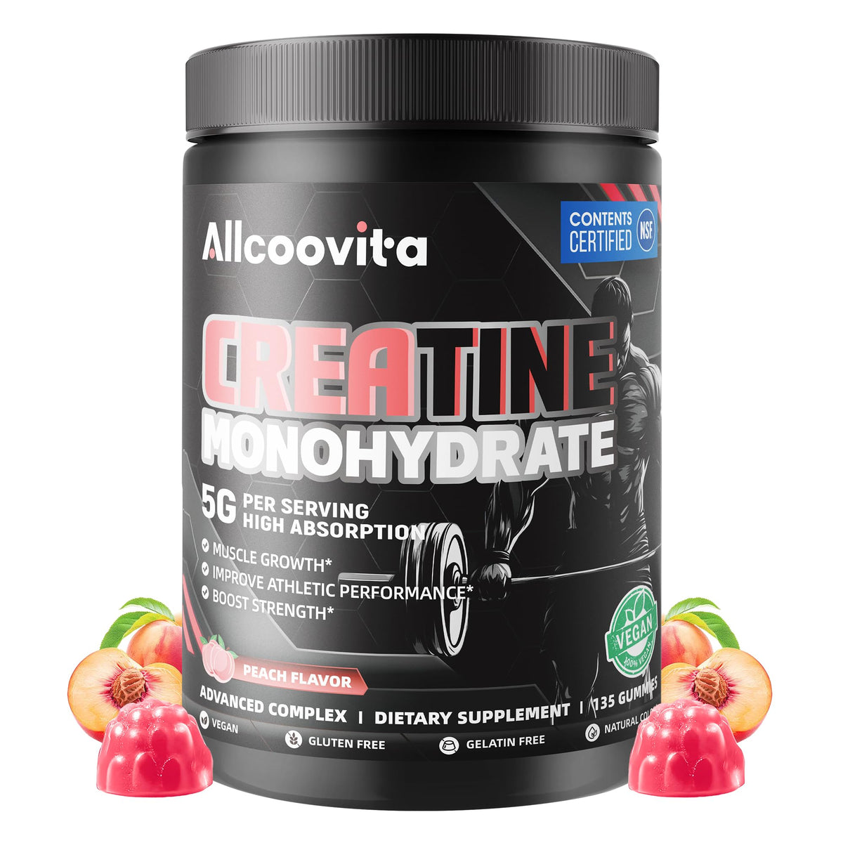 Gummies de créatine Allcoovita, modèle pêche, vue de face