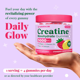 Gummies de créatine ARDORACON avec collagène et vitamines, sur un fond blanc