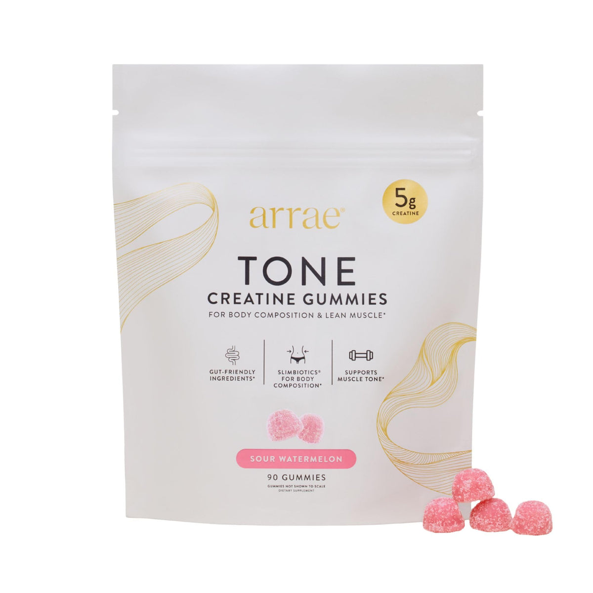 Gummies de Créatine Arrae pour femmes, 90 pièces, couleur pastèque acide