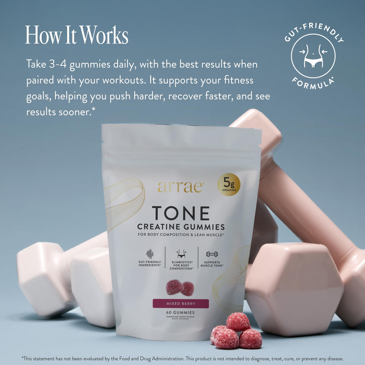 Gummies de Créatine Arrae pour Femmes avec 5g de créatine monohydrate