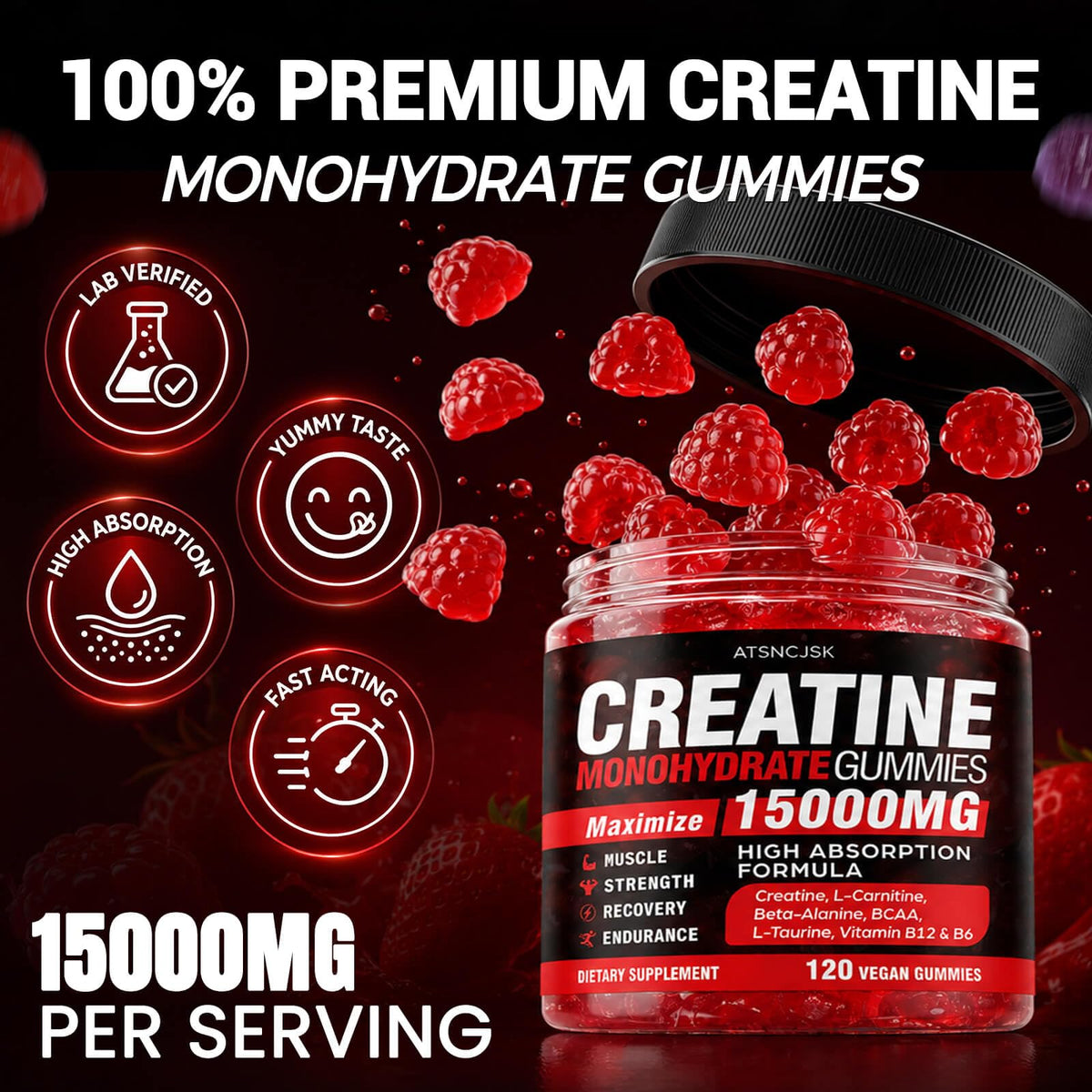 Gummies de Créatine ATSNCJSK avec des gummies visibles