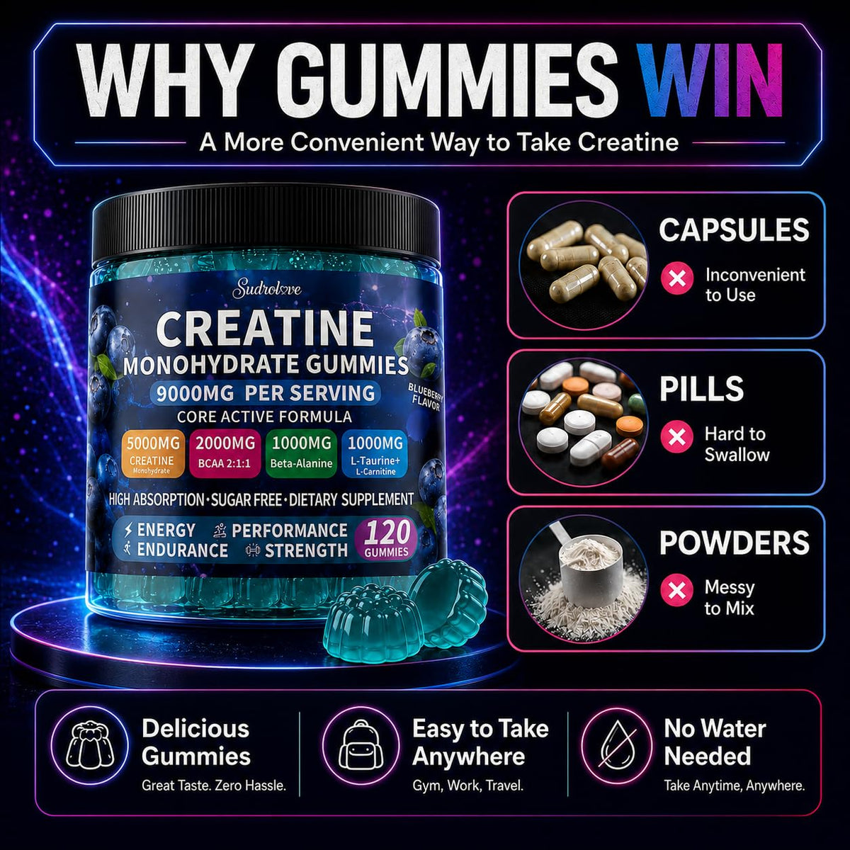 Gummies de créatine au goût de framboise dans une main
