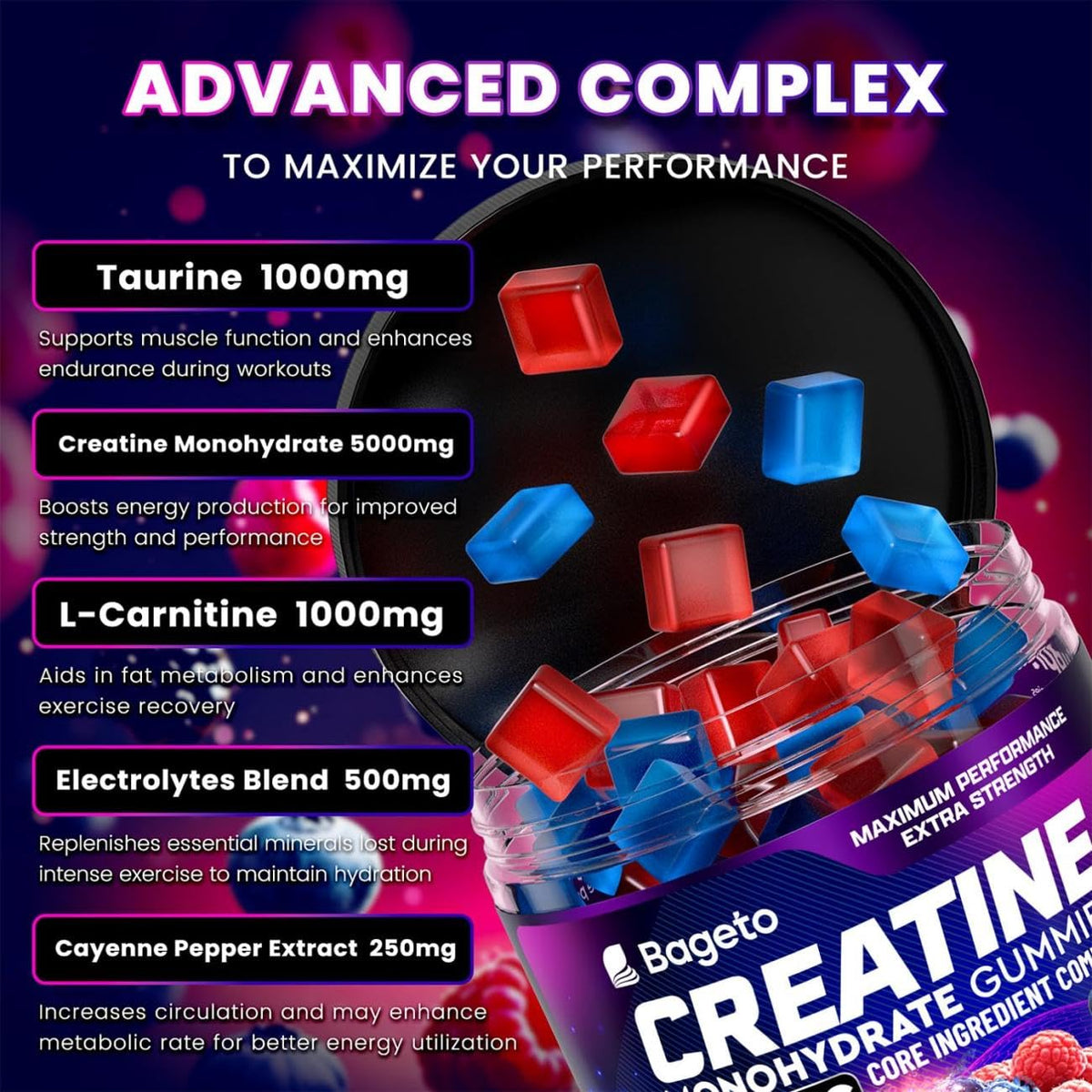 Gummies de Créatine Bageto 8000 MG avec mélange de baies