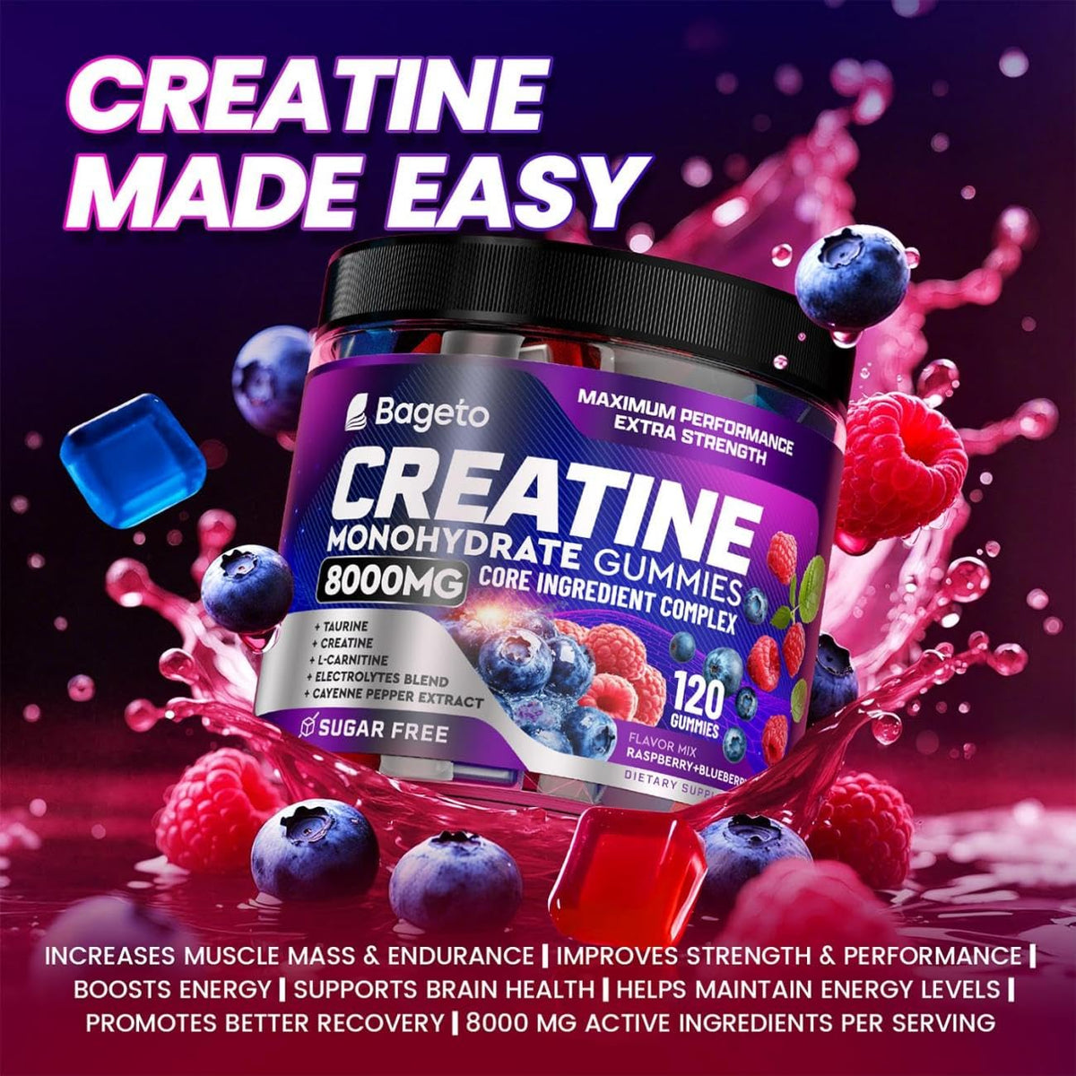 Gummies de Créatine Bageto montrant la texture et la couleur