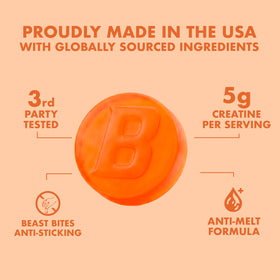 Gummies de Créatine BEAST BITES, détail sur le goût de pêche acidulée