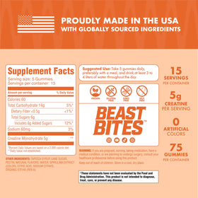 Gummies de Créatine BEAST BITES, information nutritionnelle sur l'emballage