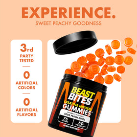 Gummies de Créatine BEAST BITES, présentation des gummies sur une table