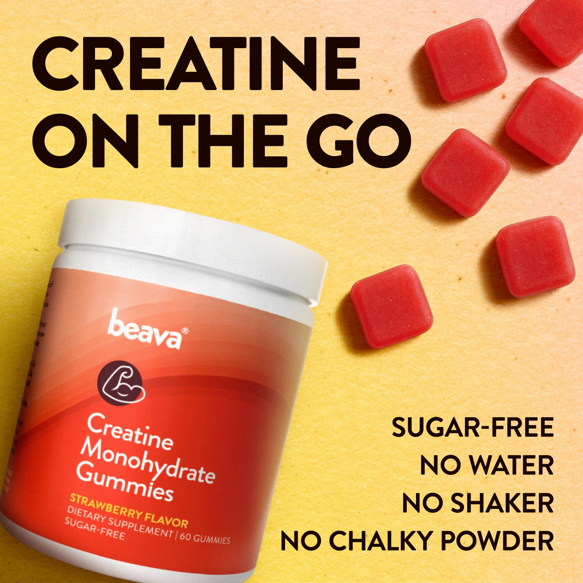 Gummies de créatine beava, prise en main, gros plan