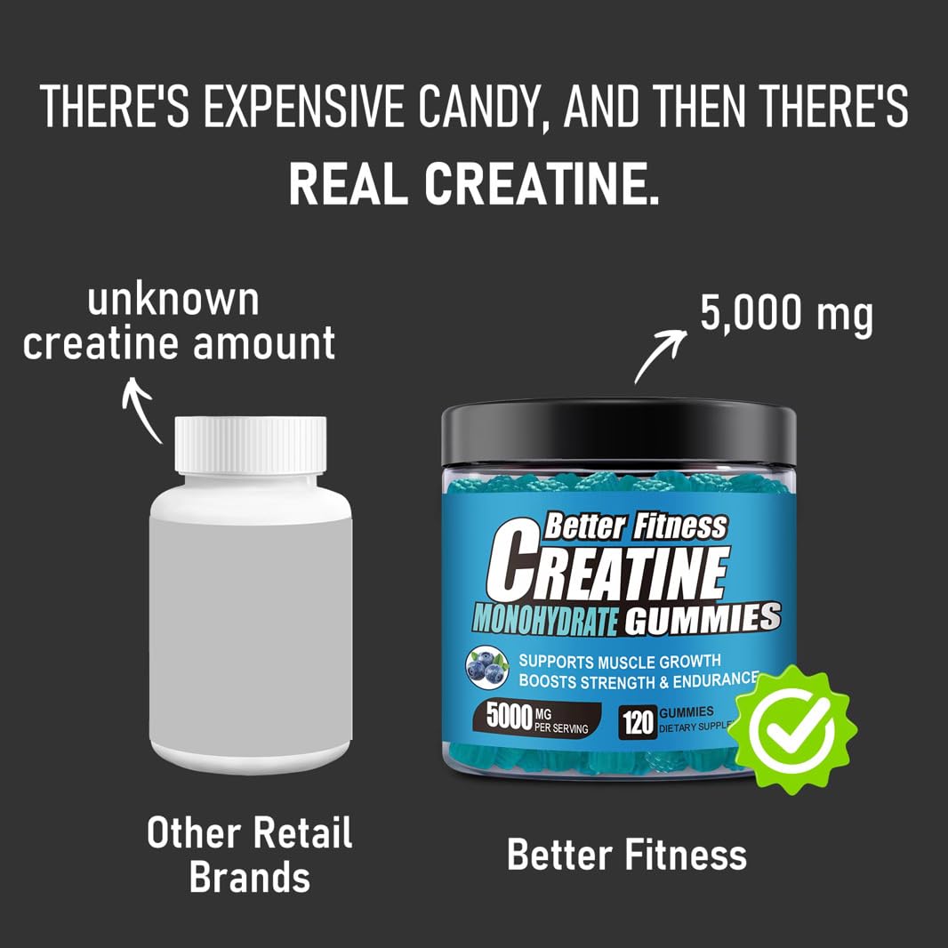 Gummies de Créatine BetterFitness avec l'étiquette de nutrition visible