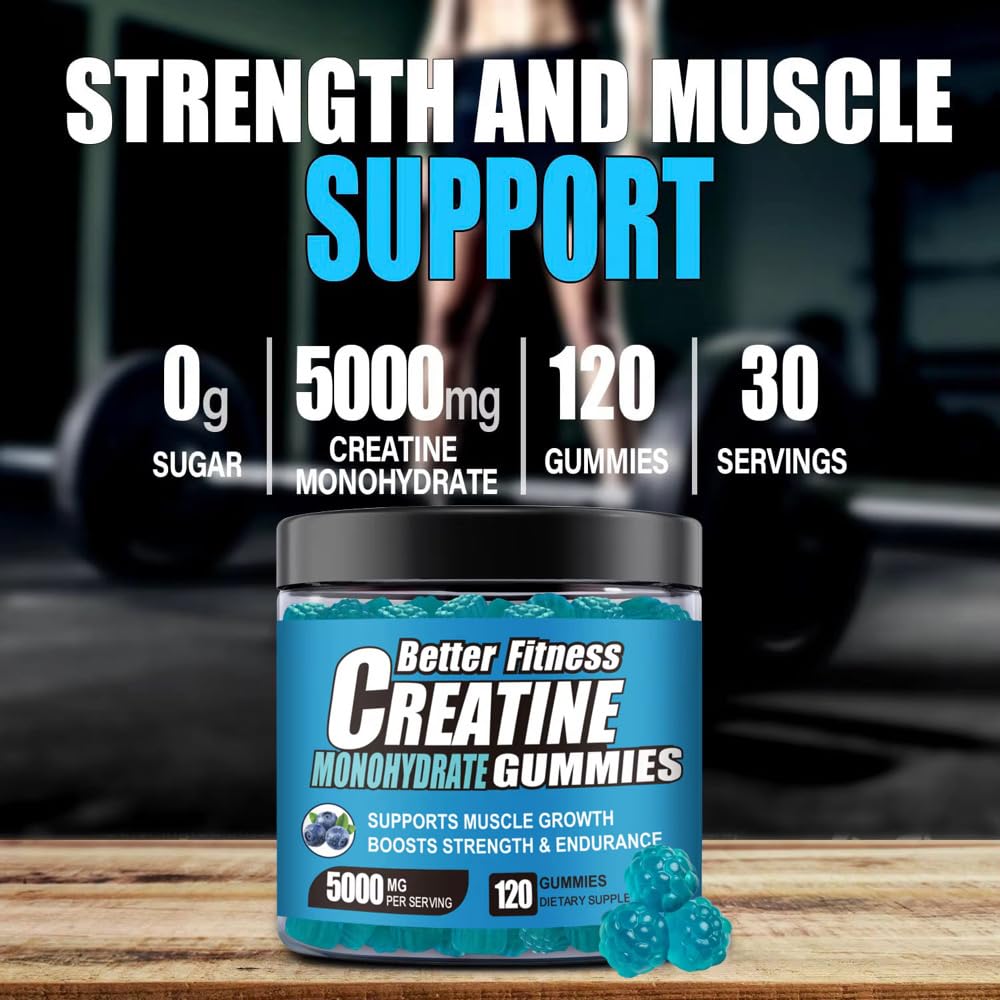 Gummies de Créatine BetterFitness montrant une portion de 4 gummies à la myrtille