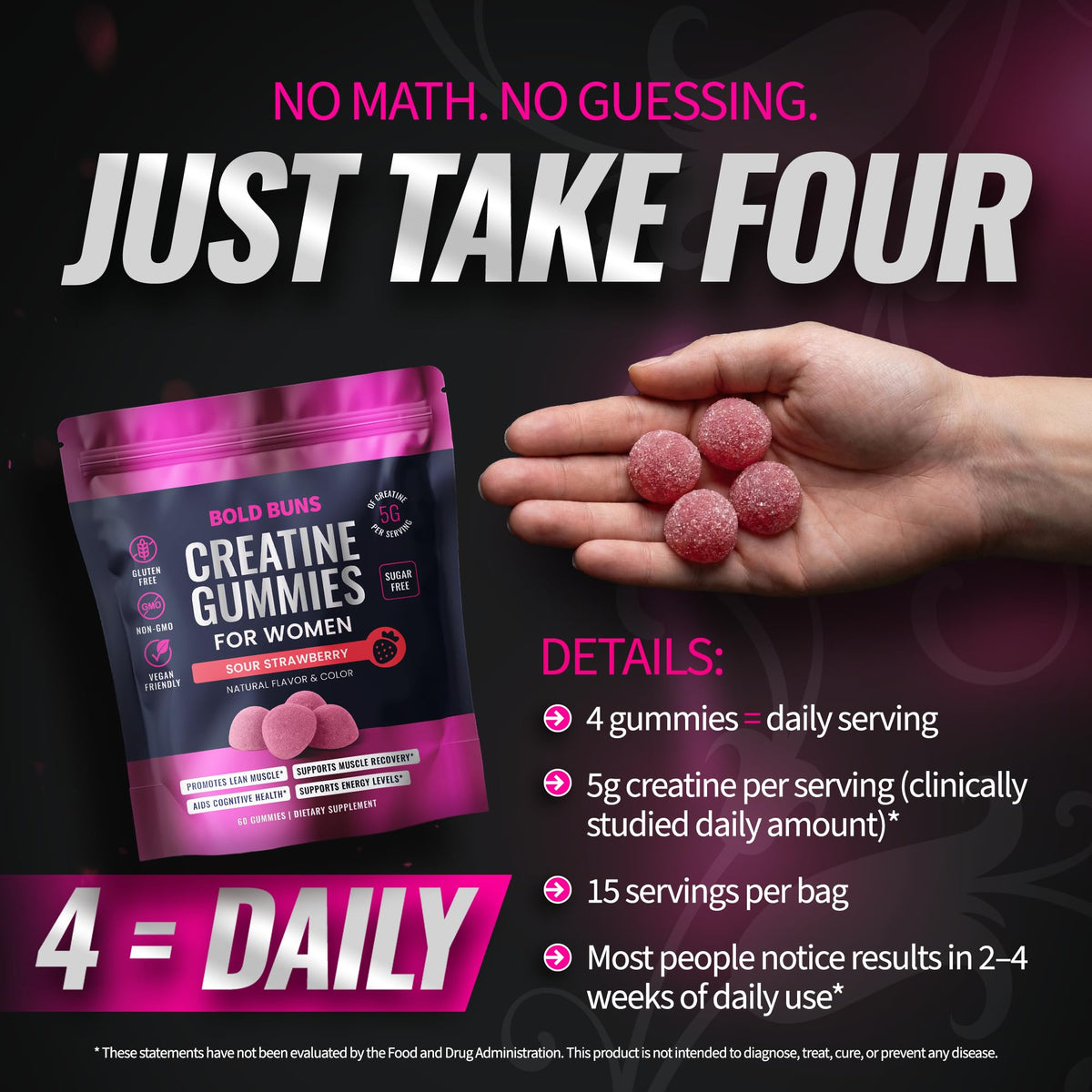 Gummies de créatine Bold Buns avec un fond de salle de sport