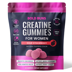 Gummies de créatine Bold Buns en vue de face, saveur fraise acidulée