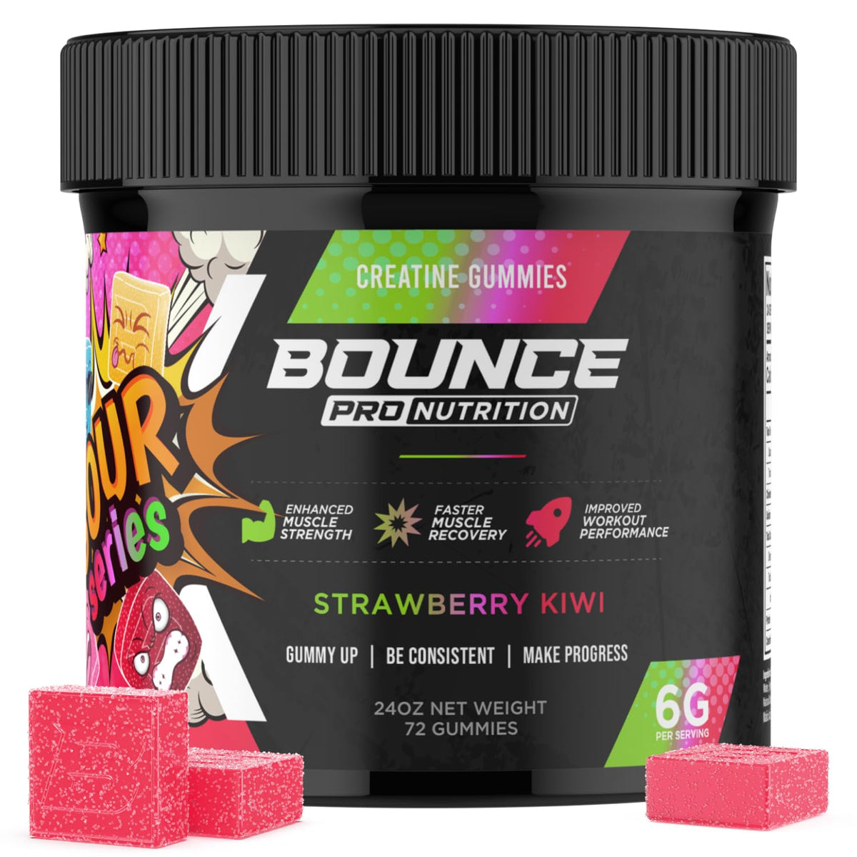Gummies de créatine Bounce Pro 72 count Fraise Kiwi front view