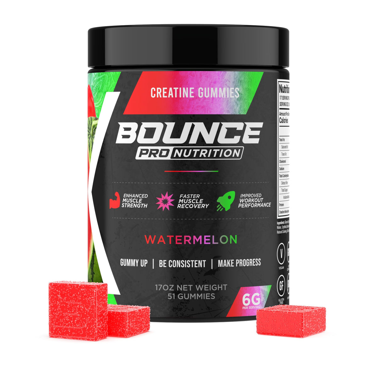 Gummies de créatine Bounce Pro au goût pastèque, vue avant