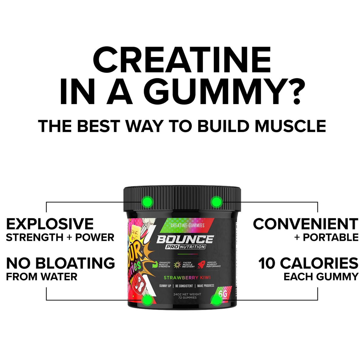 Gummies de créatine Bounce Pro dans un bol avec des fruits